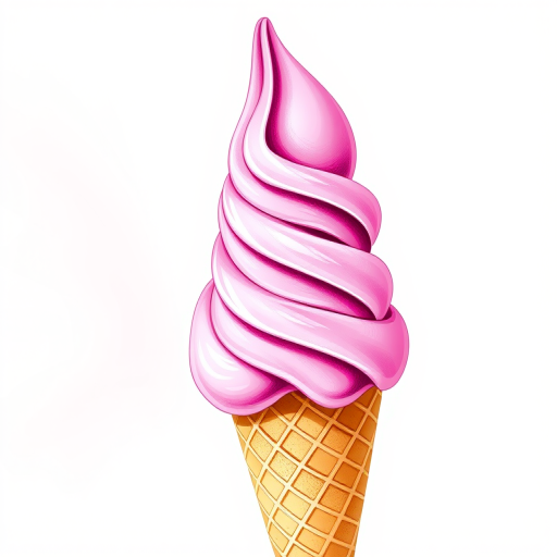 Create a vibrant and detailed illustration of a pink ice cream cone, using a digital drawing style, with a focus on smooth textures and shading, shot with a high-resolution digital camera at f/2.8 for a shallow depth of field, ISO 100, 24mm lens, and in natural light to enhance colors and textures.