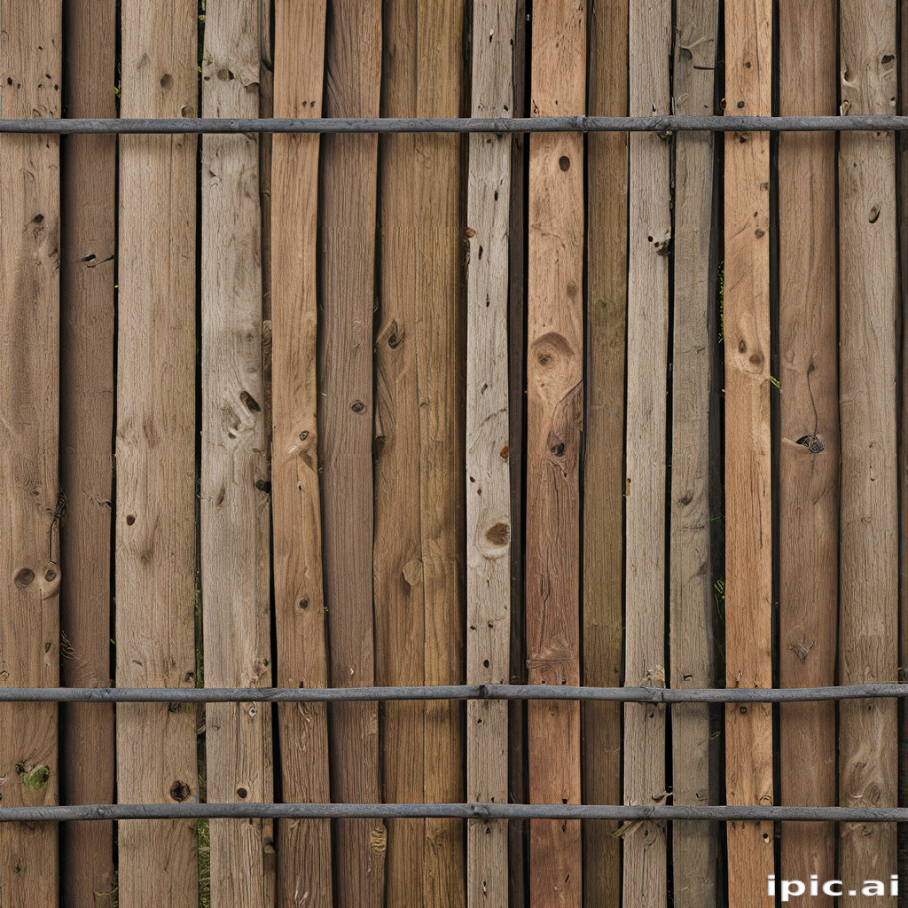 Rustic Wooden Fence Panels with Natural Variations and Textures in Brown