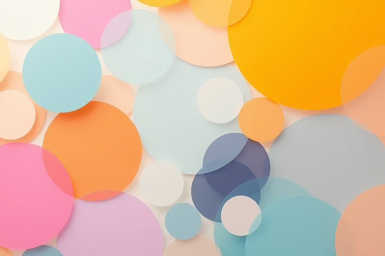 colorful abstract circles pattern with a soft pastel palette, high-resolution, 50mm lens, f/2.8 aperture, ISO 100, top-down view, digital camera, vibrant lighting, smooth bokeh effect