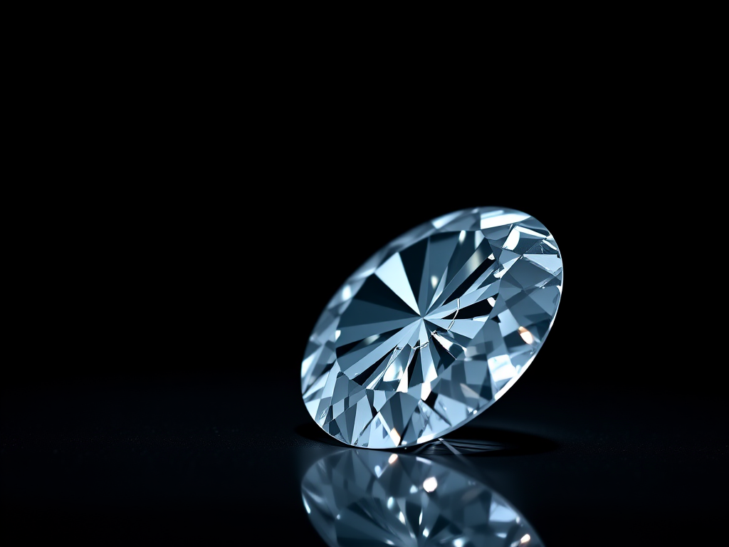 create a high-resolution image of a sparkling diamond in a black background, using a Canon EOS 5D Mark IV, 50mm lens, aperture f/1.8, ISO 100, shot from a low angle with soft diffused lighting to enhance reflections and details.