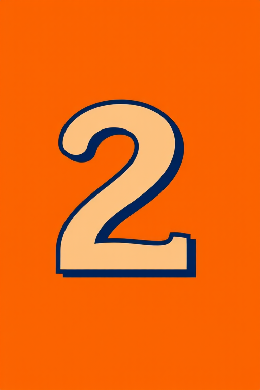 Image of the number 2 in a bold, stylized font on a bright orange background, captured with a DSLR camera, 50mm lens, aperture f/2.8, ISO 100, natural lighting, centered composition.