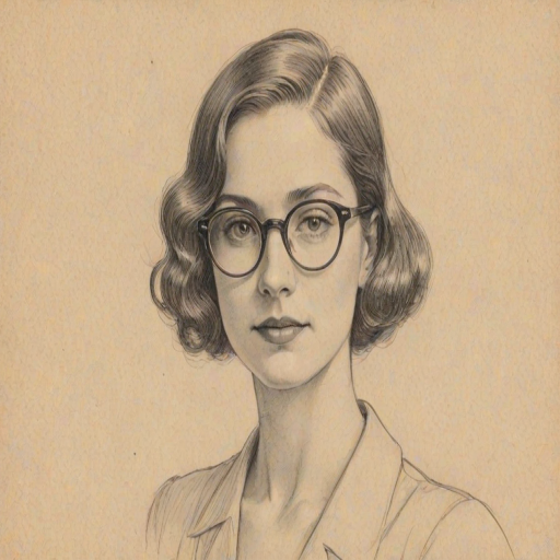 Sublime Molly Gordon, pencil sketch, portrait of Elegant woman 1928s in glasses, hair style beatnik, outline, clear lines, fine lines, 8k