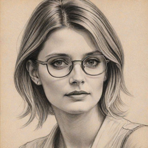 Magnificent Mischa Barton, pencil sketch, portrait of Ravishing woman 1929s in glasses, hair style beatnik, outline, clear lines, fine lines, 8k