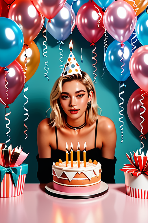 A Festive Birthday Celebration with Colorful Balloons and a Delicious Cake