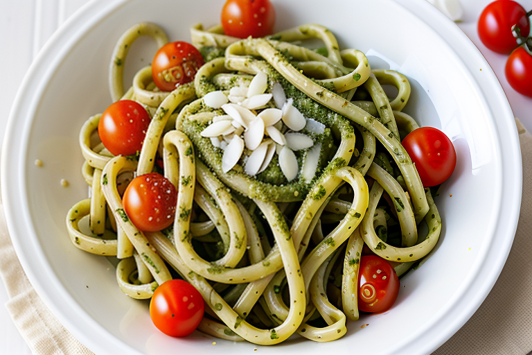 pesto pasta with cherry tomatoes
