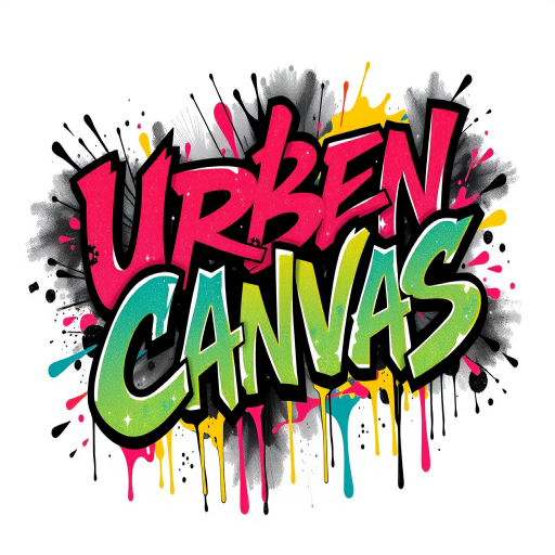 Dynamic graffiti-style tattoo named "Urban Canvas" featuring bold, stylized lettering and graphic elements inspired by street art. Vibrant colors pop against a backdrop of black and grey shading, creating a sense of depth and movement. Drips, splatters, and sharp angles add to the raw, energetic feel of the urban-inspired design.