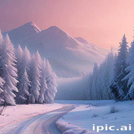 Serene Winter Landscape Featuring Snow-Covered Mountains and Pine Trees ...