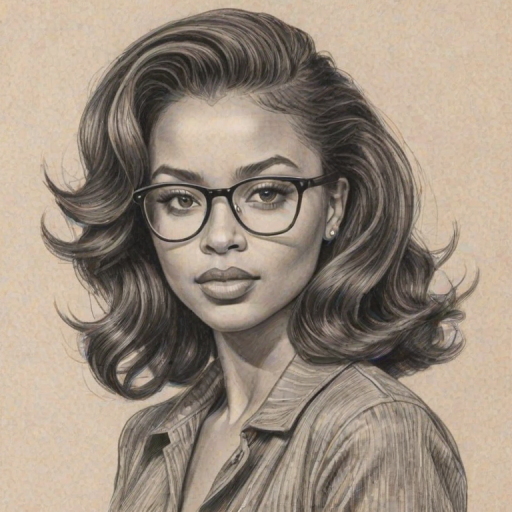 Radiant Katerina Graham, pencil sketch, portrait of Enticing woman 1940s in glasses, hair style beatnik, outline, clear lines, fine lines, 8k