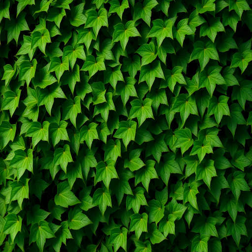 Create a high-resolution illustration of lush green ivy vines with detailed leaves, featuring a DSLR camera setting of f/2.8 aperture, ISO 100, 50mm lens, shot from a slight overhead angle to capture depth and texture.