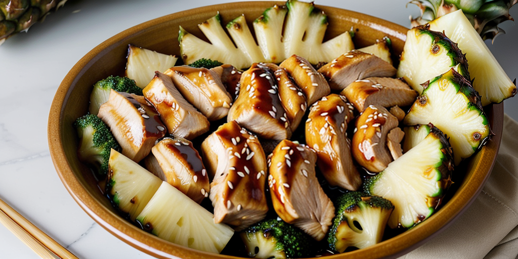 teriyaki chicken in a pineapple bowl