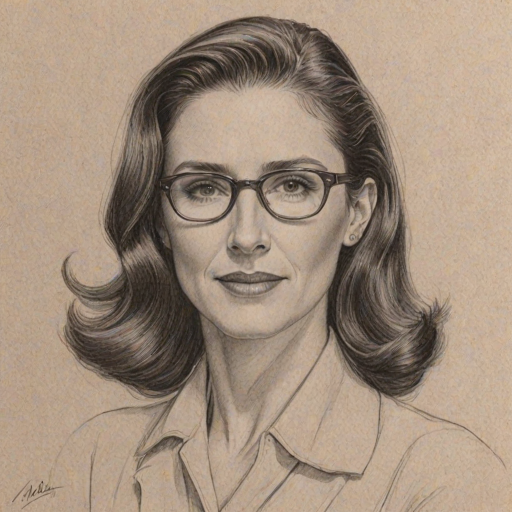 Ravishing Mimi Rogers, pencil sketch, portrait of Exquisite woman 1947s in glasses, hair style beatnik, outline, clear lines, fine lines, 8k