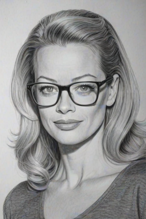Fascinating Jeri Ryan, pencil sketch, portrait of Attractive woman 1958s in glasses, hair style beatnik, outline, clear lines, fine lines, 8k