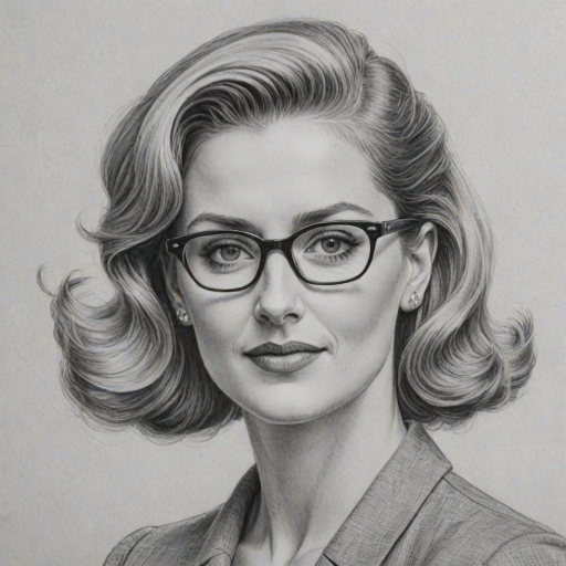 Elegant Sophie Wessex, pencil sketch, portrait of Beauteous woman 1944s in glasses, hair style beatnik, outline, clear lines, fine lines, 8k