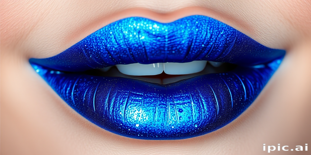 Daring metallic blue "Cosmic Frost" lip stain creates an otherworldly effect on perfectly lined lips, featuring a long-lasting matte formula with holographic undertones