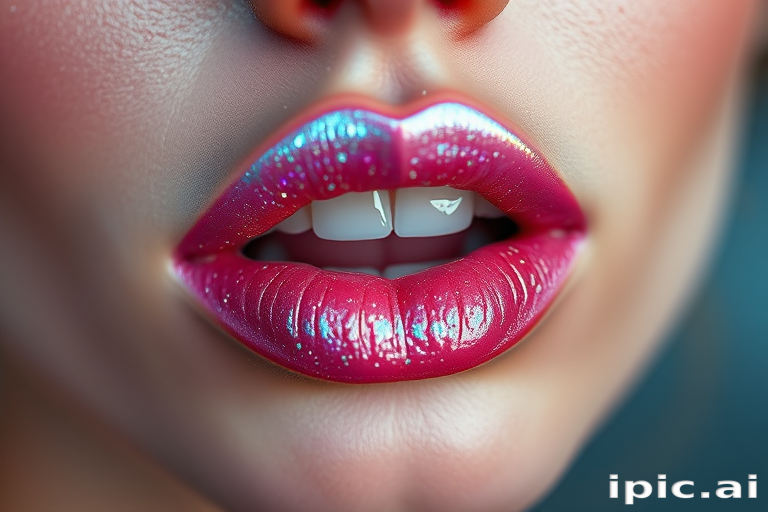 Ethereal "Holographic Dream" lip topper transforms any lip color with its iridescent, color-shifting particles, adding a magical and otherworldly element to any look