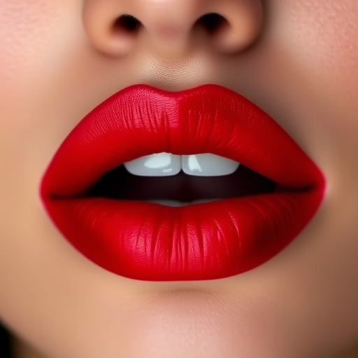 Sultry ombre lips transition from deep crimson to bright scarlet, creating a gradient effect that adds depth and dimension to the mouth