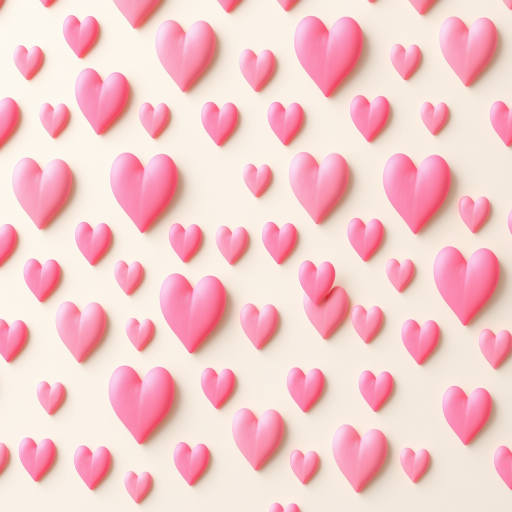 Create a pattern of soft pink hearts on a light beige background, use a Canon EOS R5 camera, aperture f/2.8, 50mm lens, natural lighting, top-down view, digital illustration style.