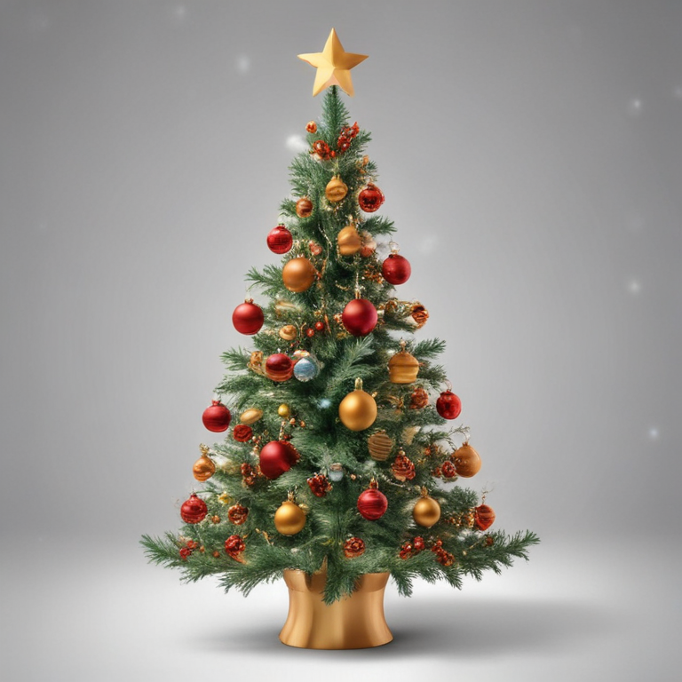 Beautifully Decorated Christmas Tree with Ornaments and a Golden Star ...
