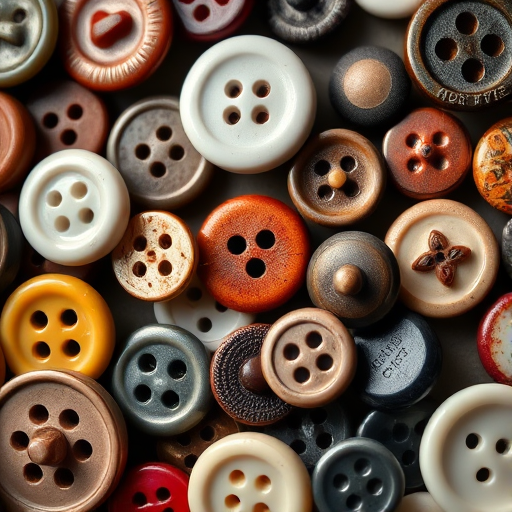 Create a highly detailed, close-up shot of various buttons arranged in an artistic pattern, using a macro lens at f/4 aperture, ISO 100, 1/200 sec shutter speed, with natural soft lighting and a shallow depth of field for enhanced texture and clarity.