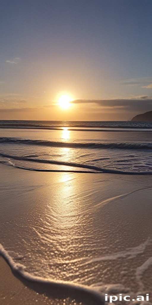 Tranquil Sunset Over Calm Waves on a Serene Beach Shoreline