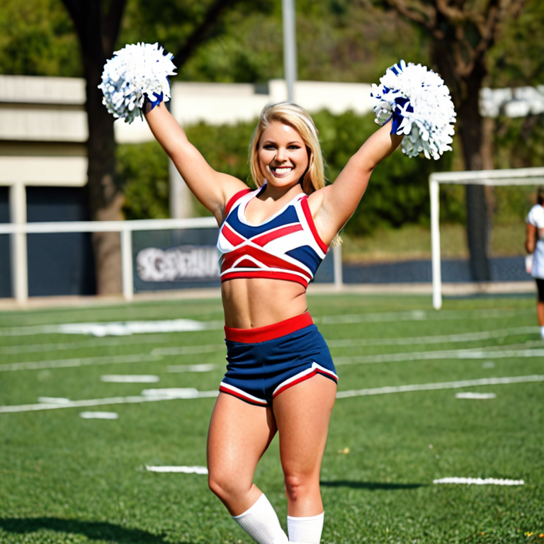attractive blonde college cheerleader losing her top.