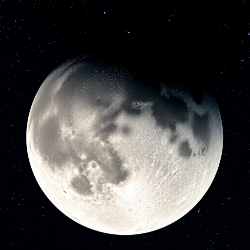 Create a highly detailed image of a distant moon with a textured surface and intricate features, set against a backdrop of a starry space landscape, using a DSLR camera with a 24mm lens, f/2.8 aperture, ISO 800, and a long exposure time to capture the vibrancy of the stars.