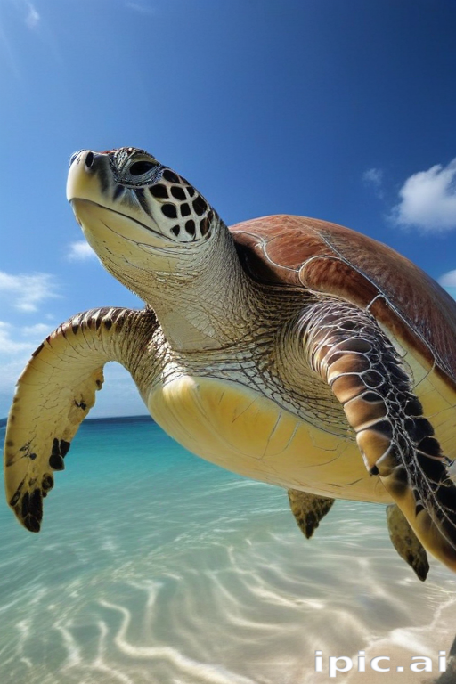 Graceful Sea Turtle Swimming in Crystal Clear Tropical Waters Under ...