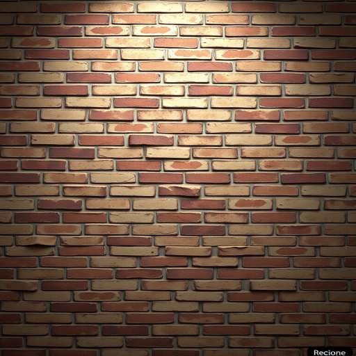 regenerate a 3D illustration of a brick wall with a focus on texture and color, using a Canon EOS 5D Mark IV with a 50mm lens at f/4, ISO 100, shot from a slightly elevated angle to enhance depth and detail