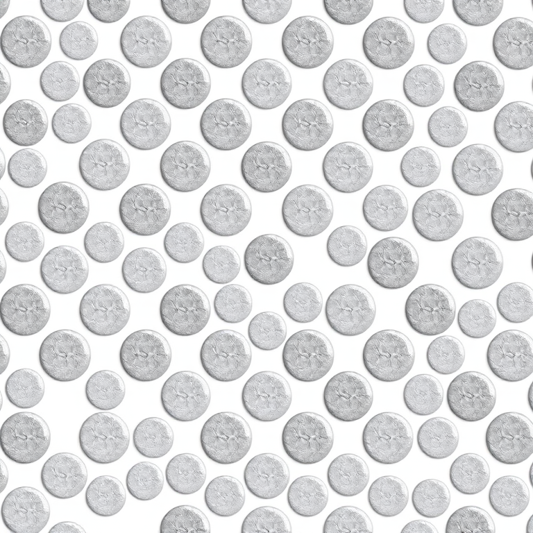 Create a high-resolution seamless pattern of grey circles on a white background using a DSLR camera with a 50mm lens, aperture set to f/8, ISO 100, shot from a top-down view with natural diffused lighting to enhance clarity and detail.