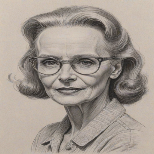Sublime Jessica Tandy, pencil sketch, portrait of Bewitching woman 1979s in glasses, hair style beatnik, outline, clear lines, fine lines, 8k