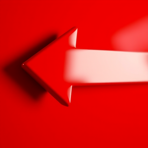 Create an image of a vibrant red arrow pointing to the right, with a glossy finish, using a DSLR camera, 50mm lens, aperture f/2.8, ISO 100, and a shallow depth of field to enhance details and colors.