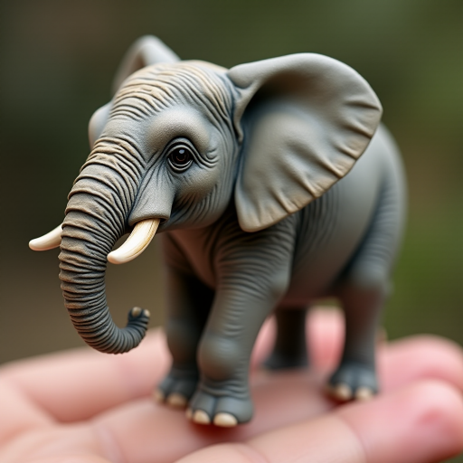 An extremely hyper-realistic elephant, its whole body fits perfectly in someone's finger. The elephant has rare colors and is extremely adorable. The elephant is extremely cute, making it eye-catching when enlarged. And standing on 2 legs