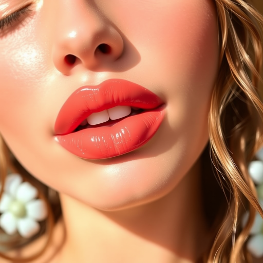 Sun-kissed coral lips with dewy finish, naturally flushed and healthy glow, fresh and radiant appearance, effortless Beach Babe Nectar style