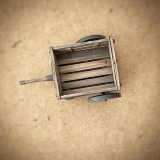 regenerate an image of an old wooden cart on a plain background, shallow depth of field, 50mm lens, f/2.8 aperture, ISO 100, natural light, DSLR camera, top-down view