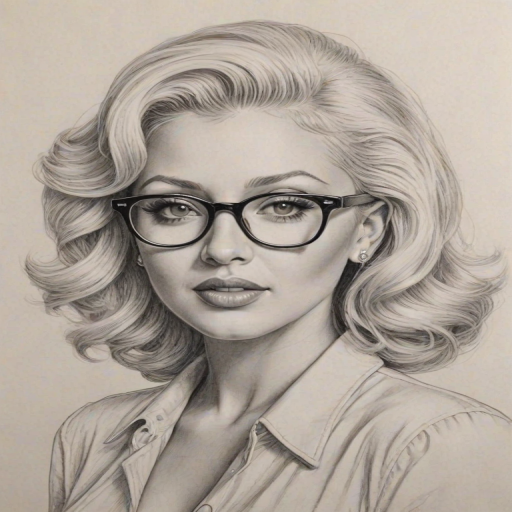 Radiant Christina Aguilera, pencil sketch, portrait of Exquisite woman 1940s in glasses, hair style beatnik, outline, clear lines, fine lines, 8k