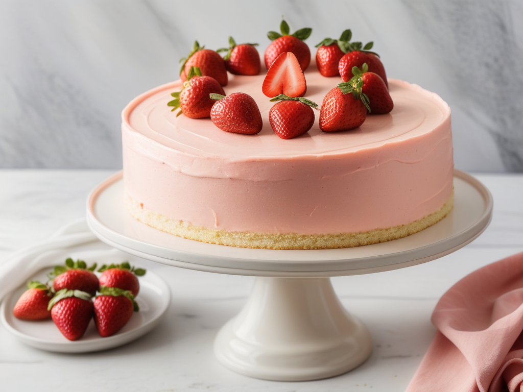 vanilla cake with strawberry frosting