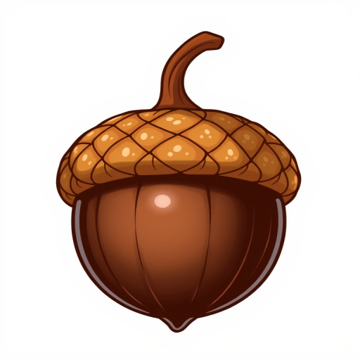 Create a detailed illustration of a stylized acorn, focusing on smooth lines and a glossy texture, using a Canon EOS 5D Mark IV camera with a 50mm lens, aperture set to f/2.8, ISO 100, and soft lighting for a clean background.