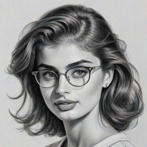 Enchanting Taylor Hill, pencil sketch, portrait of Enticing woman 1951s in glasses, hair style beatnik, outline, clear lines, fine lines, 8k