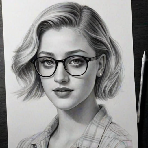Lovely Lili Reinhart, pencil sketch, portrait of Ravishing woman 1925s in glasses, hair style beatnik, outline, clear lines, fine lines, 8k