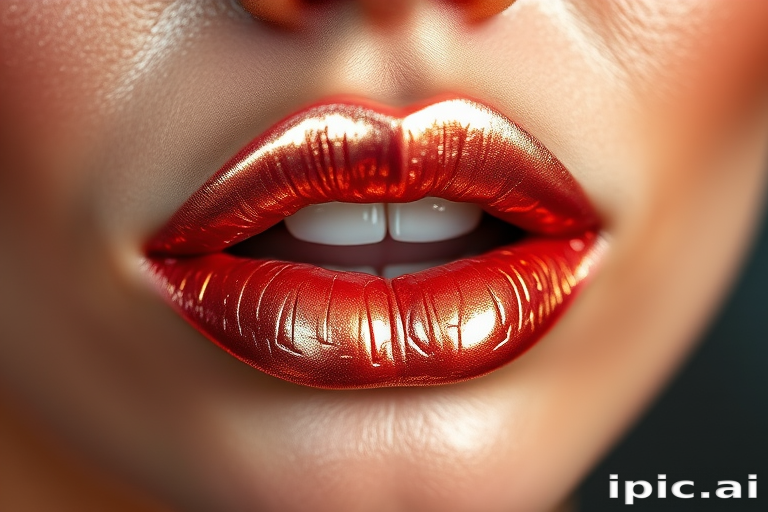 Shimmering rose gold lips with a metallic finish, catching the light and creating a mesmerizing holographic effect, perfect for glamorous occasions