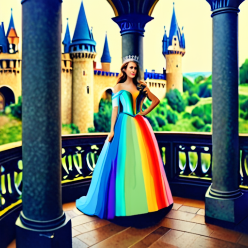 beautiful rainbow princess waiting in a tower realistic