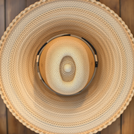 create a high-resolution illustration of a tan sombrero with a wide brim, using a DSLR camera, aperture f/2.8, 50mm lens, shallow depth of field, soft natural lighting, top-down view, vibrant colors and smooth textures to enhance details