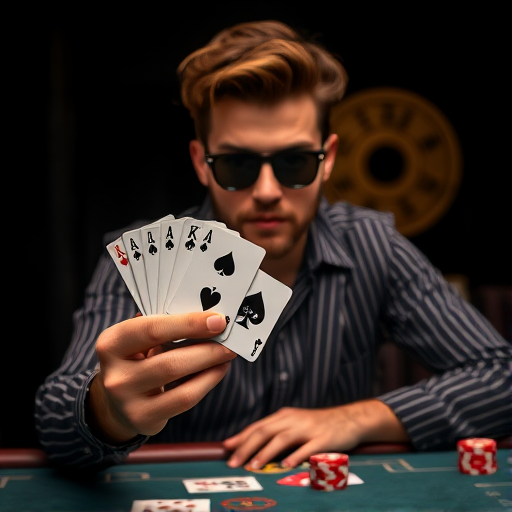 etailed edges, detailed image, perfection style, A detailed and A perfect photo of a man with sunglasses and trowing a pair of cards in his hand at camera in a poker game, hand focus, cinematic hand, best hand, better hand, awesome hand, different hand, solo, looking at viewer, brown hair, shirt, 1boy, upper body, male focus, striped, facial hair, table, sunglasses, black background, beard, curly hair, card, playing card, afro, mahjong, poker chip, mahjong tile, pinstripe suit, perfection, different color, perfect color, realistic, realism, detailed background, perfect background, different background, perfect style, perfection style, detailed style, black hair, striped clothes, black shirt, striped shirt, pinstripe pattern