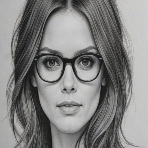 Wonderful Rachel Bilson, pencil sketch, portrait of Wonderful woman 1967s in glasses, hair style beatnik, outline, clear lines, fine lines, 8k