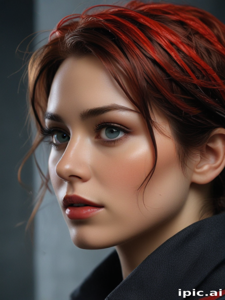Close-up Portrait of a Young Woman with Striking Red Hair and Green Eyes