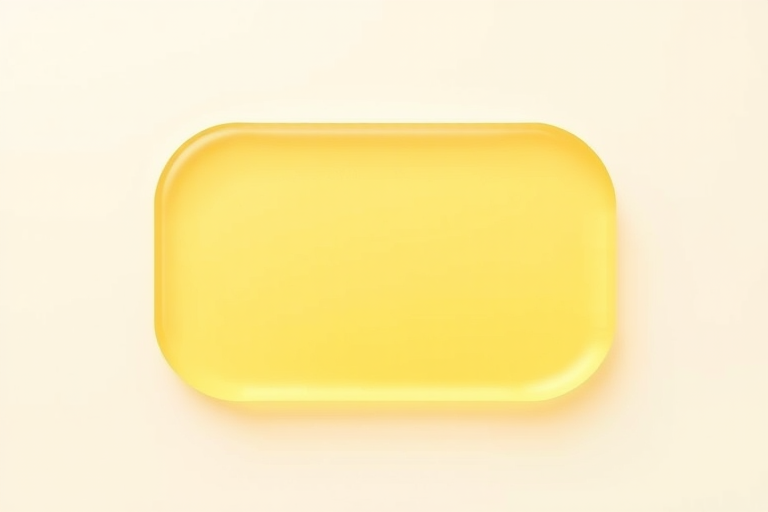 Generate a smooth yellow gradient on a rounded rectangular shape with a subtle transparency effect, using a Canon EOS R5, aperture f/2.8, 50mm lens, and overhead top-down view to enhance depth and clarity.