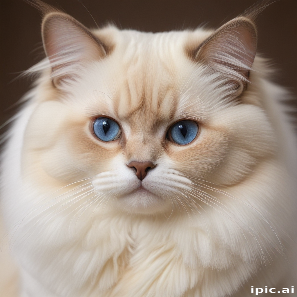 A Majestic Long-Haired Cat with Striking Blue Eyes and Fluffy Coat.
