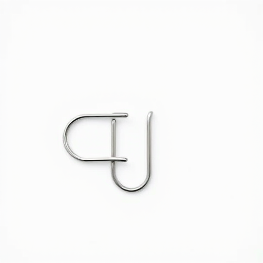 Create a high-resolution vector image of a paperclip, with a clean white background, using a Canon EOS R5 camera, 50mm lens, f/2.8 aperture, ISO 100, in a minimalist design style and top-down view to enhance clarity and simplicity.