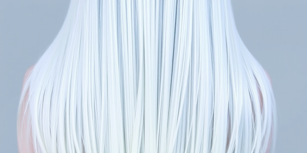 Icy white waist-length straight hair known as "Frost Waterfall" with an ultra-smooth, glass-like finish and subtle blue undertones for a ethereal appearance