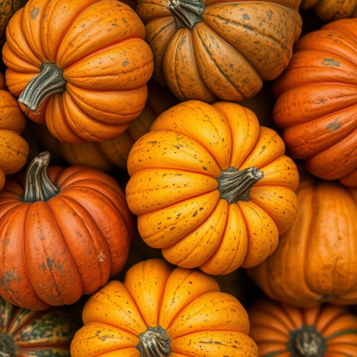 Close-up shot of a variety of pumpkins stacked together with rich textures and colors, using a DSLR camera with a 50mm lens, aperture f/2.8, ISO 100, natural lighting, shallow depth of field to enhance detail and contrast.